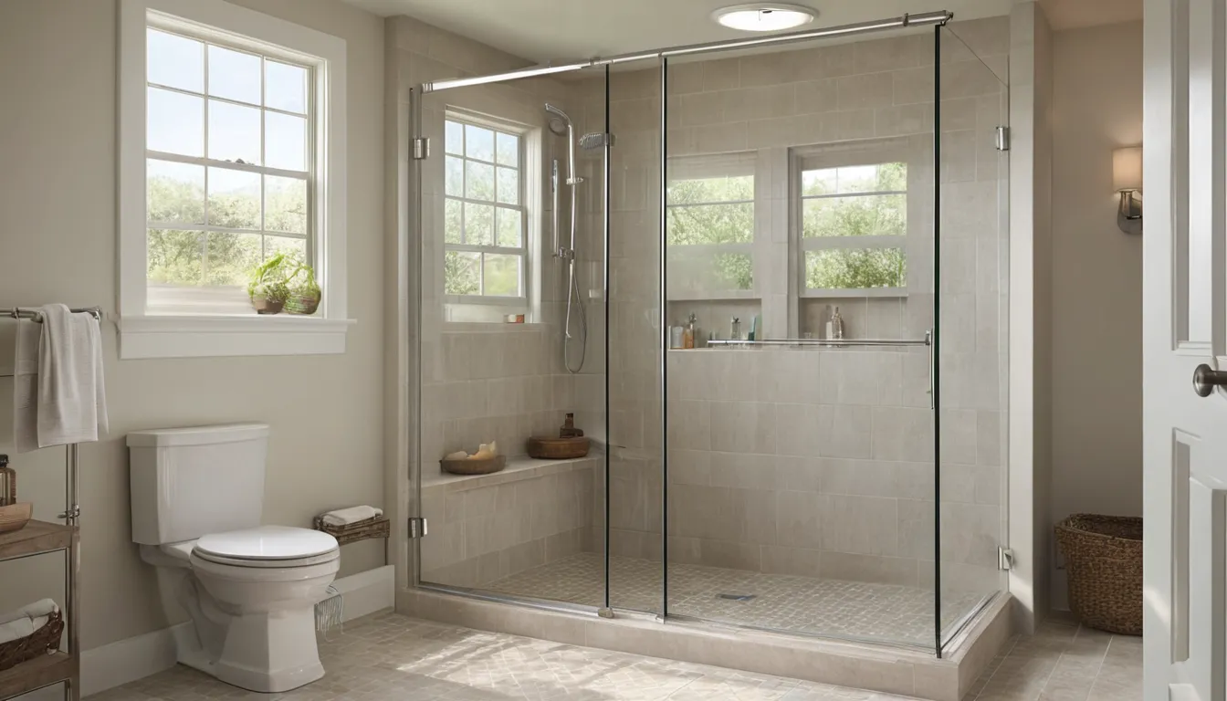 Bright, modern low-entry shower with a bench and grab bar in a home bathroom in Havre de Grace
